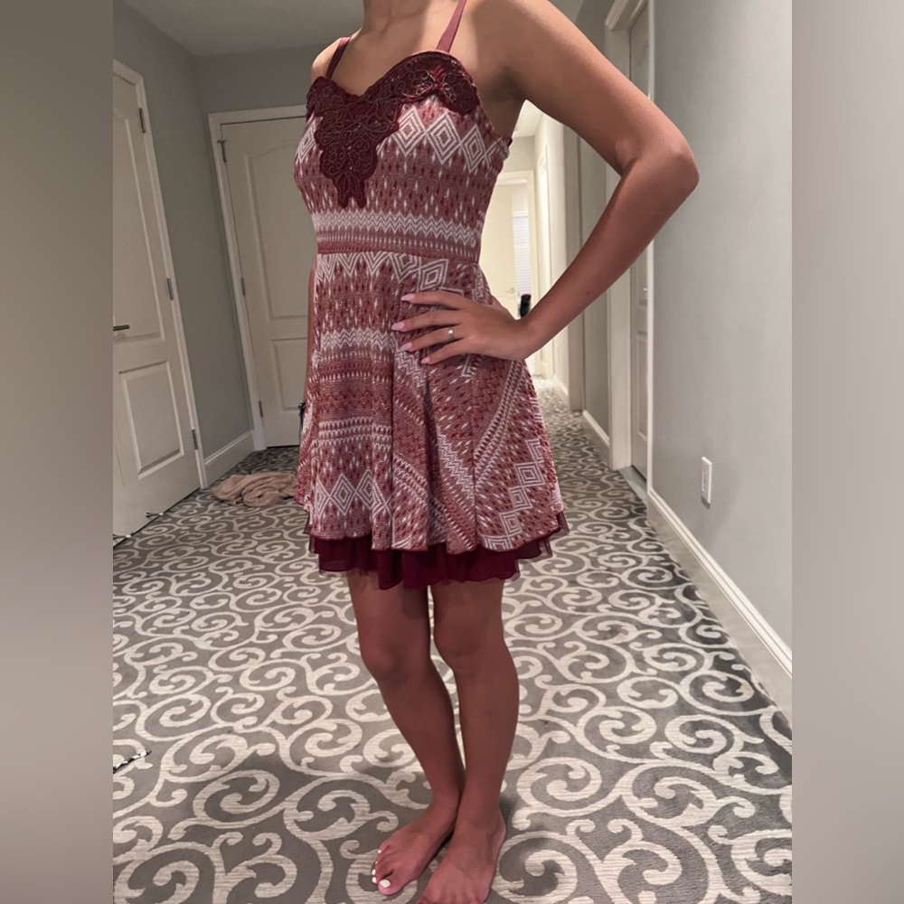 Free People Twinkle Twirl Intarsia Maroon Dress Small